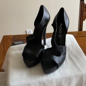 Aldo Black Peep-Toe Heels, Platform